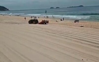 Serviço de  terraplanagem no pouso em andamento